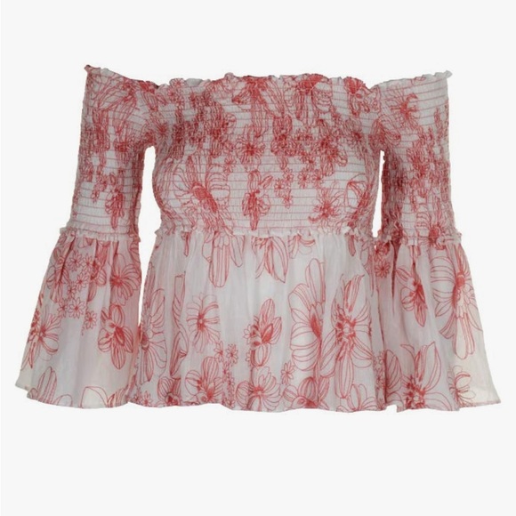 NWOT MAX STUDIO London embroidered off shoulder smocked blouse 100% cotton Sz S - Picture 5 of 5